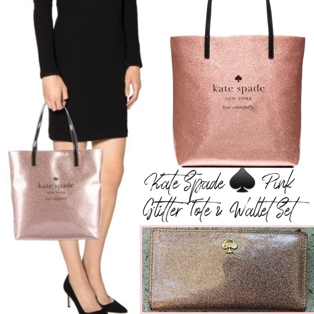 Kate Spade Pink Mavis Glitter Tote & Wallet Set